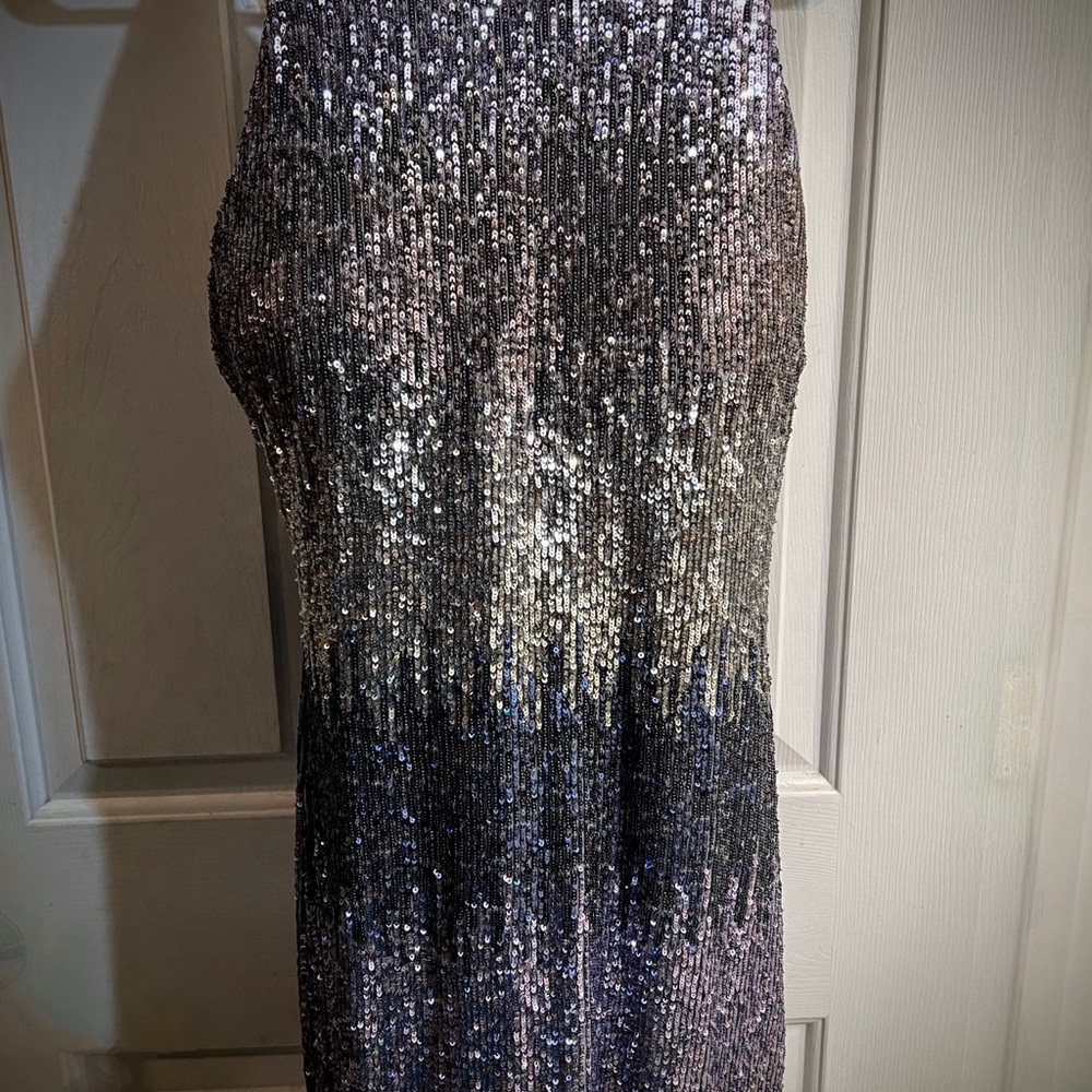 Silver Blue Purple Hombre Sequin Dress Women's Size 13/14 by B. Darlin